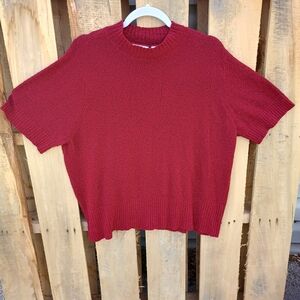 Red Short Sleeve Knit Sweater
